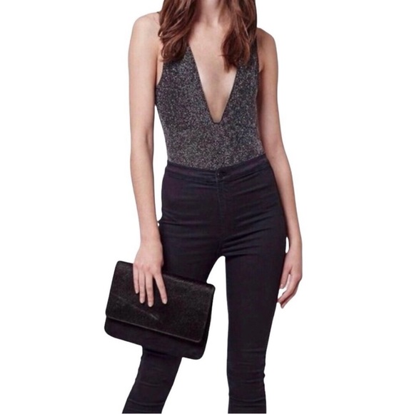 Topshop Metallic Plunge Bodysuit - Picture 1 of 4